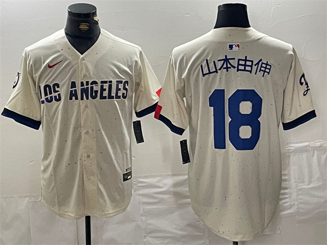 Men's Los Angeles Dodgers #18 山本由伸 Cream Stitched Baseball Jersey Men's Los Angeles Dodgers #18 山本由伸 Cream Stitched Baseball Jersey